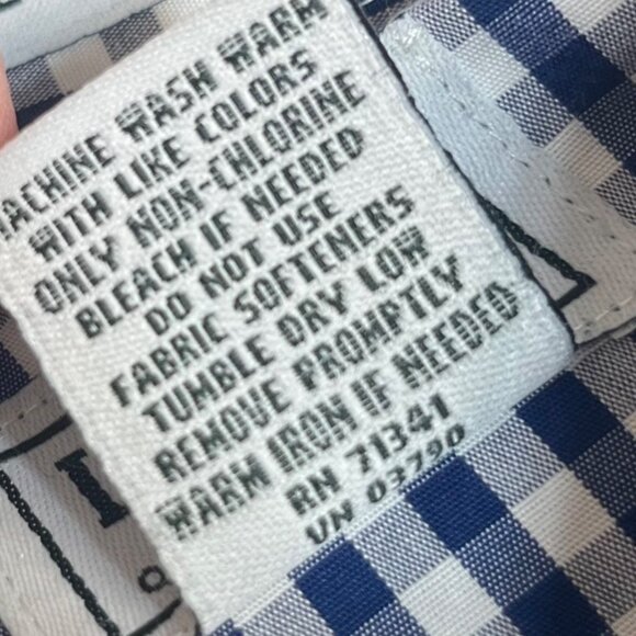 LL Bean Mens Button Down Shirt Blue White Checked Size XL Tall - Picture 8 of 9